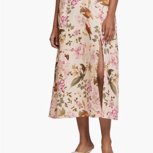 & Other Stories Cream Floral Midi Skirt with Pink Accents
